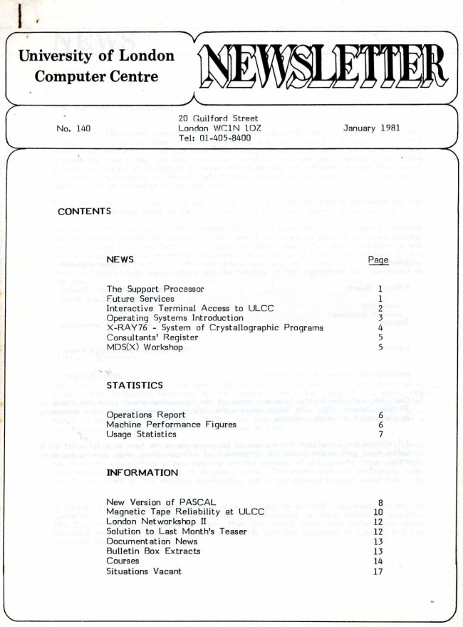 Scan of Document: ULCC News January 1981  Newsletter 140