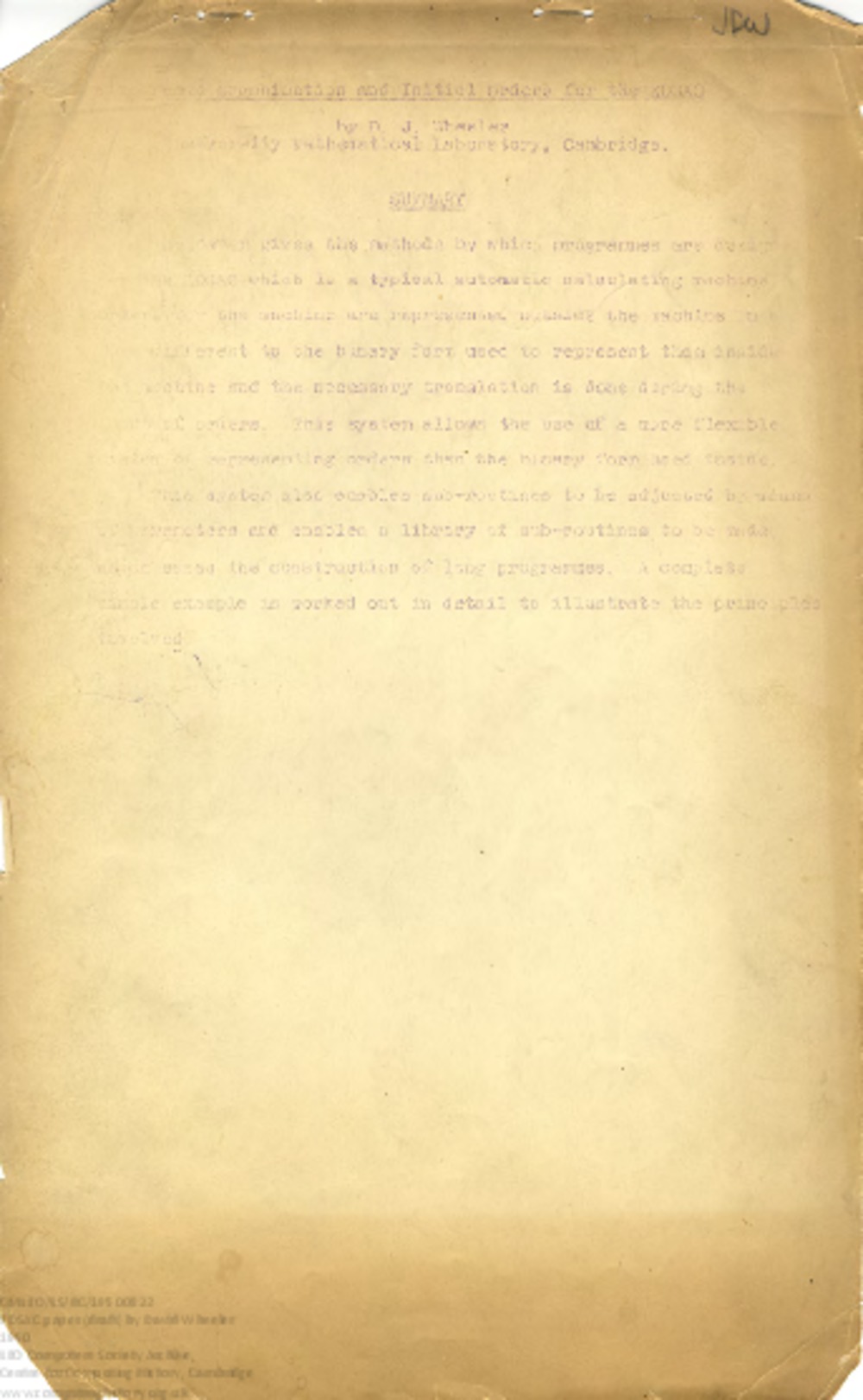 Article: 59162 Wheeler, Programme organization and initial orders for the EDSAC (draft)