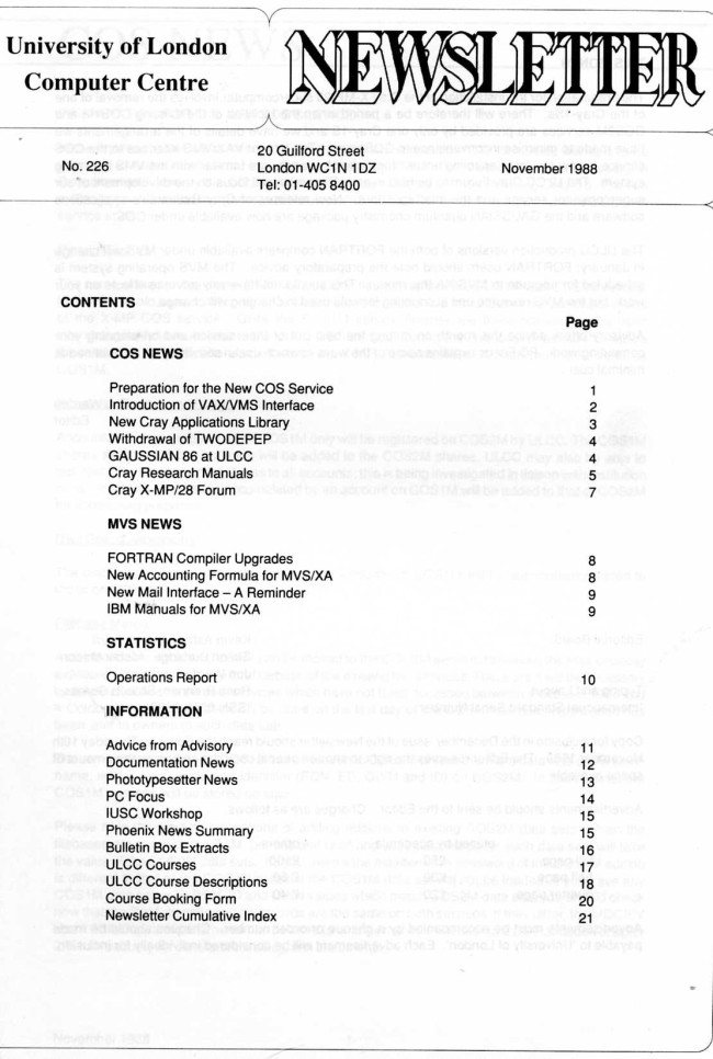 Scan of Document: ULCC News November 1988  Newsletter 226