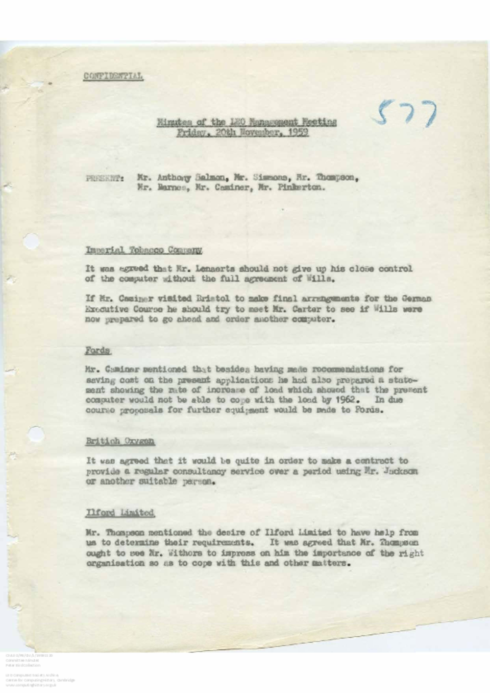 Article: 56051 LEO Management Meeting, 20/11/1959