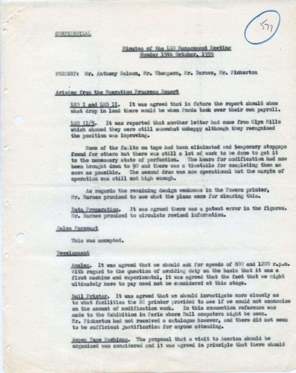 Article: 56048 LEO Management Meeting, 19/10/1959
