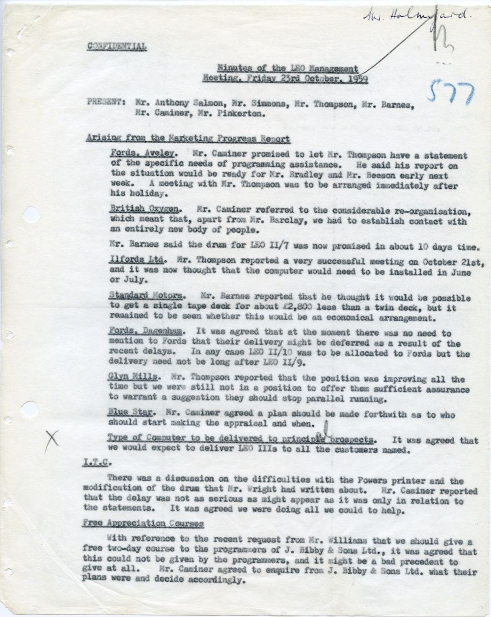 Article: 56049 LEO Management Meeting, 23/10/1959
