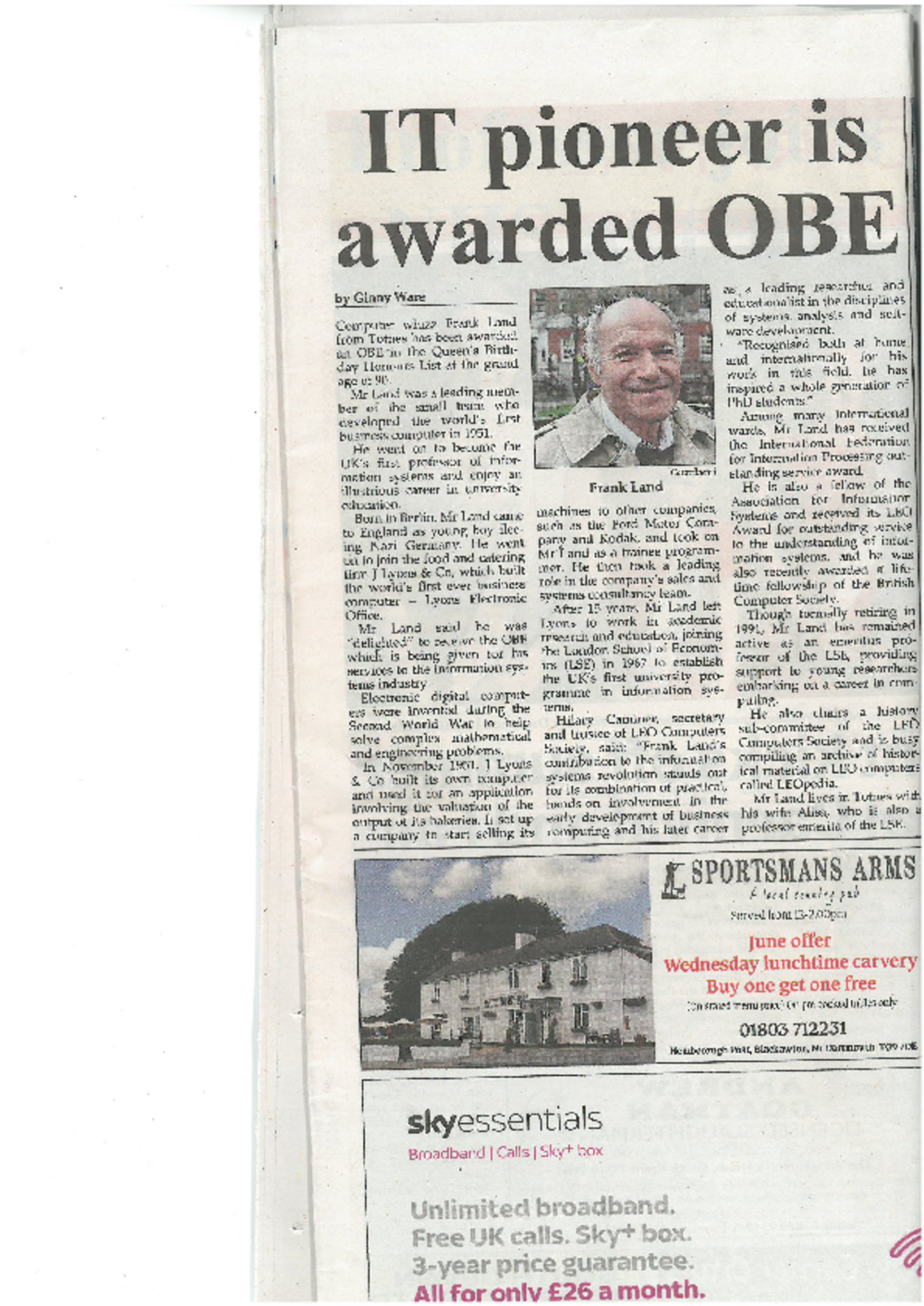 Article: IT pioneer is awarded OBE