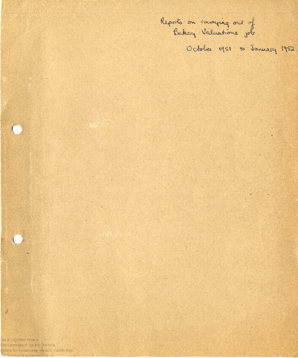 Article: Reports on carrying out of Bakery Valuations job, October 1951 to January 1952