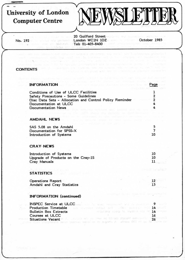 Scan of Document: ULCC News October 1985 Newsletter 192