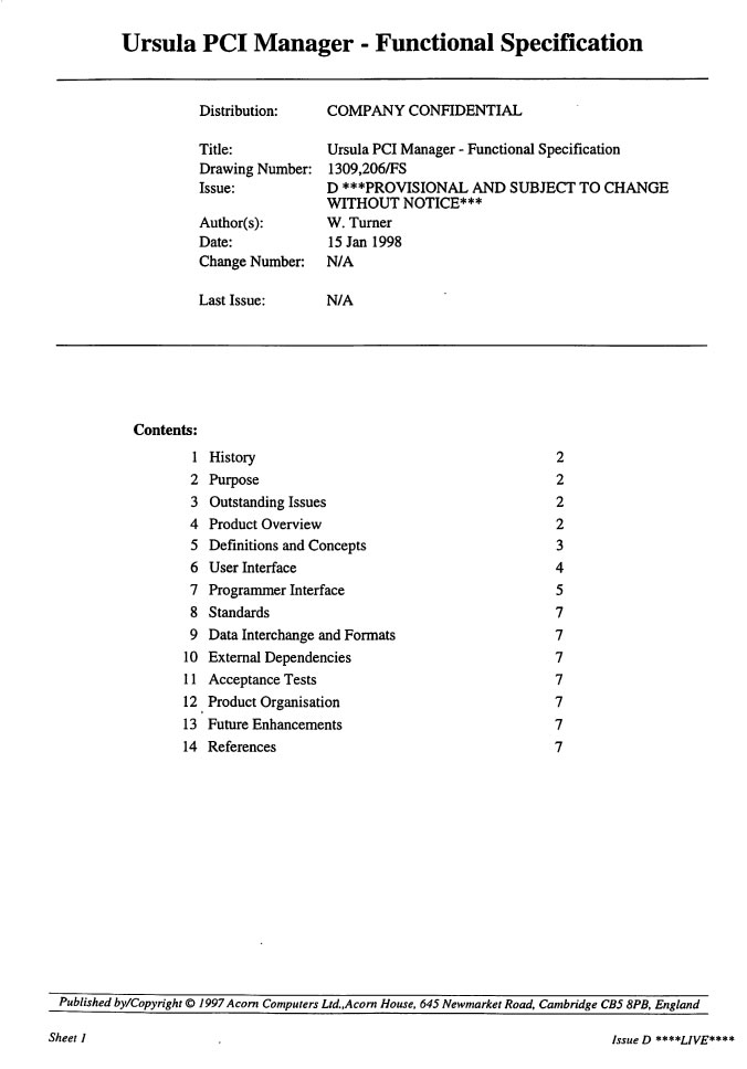 Article: Acorn Phoebe RISC PC 2 - Ursula PCI Manager - Functional Specification