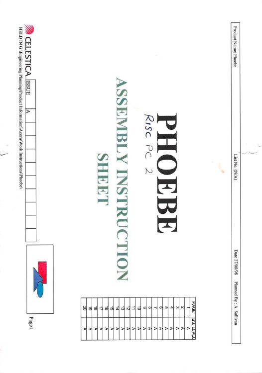 Article: Acorn Phoebe RISC PC 2 - Assembly Instruction Sheet