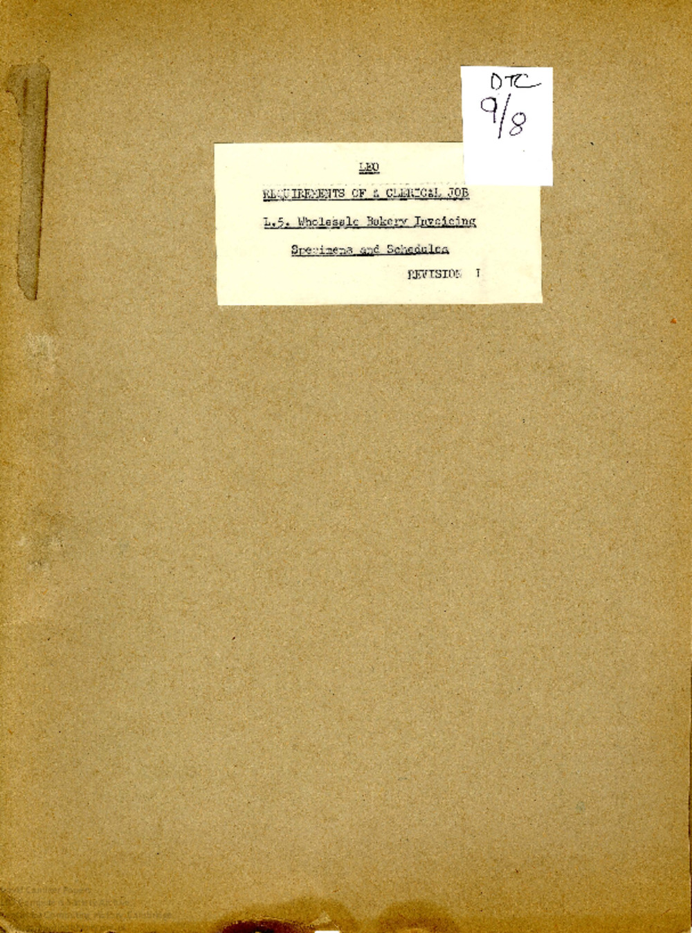 Article: 67111 LEO Requirements of a Clerical Job  L5 Wholesale Bakery Invoicing: Specimens and Schedules (Revision 1)