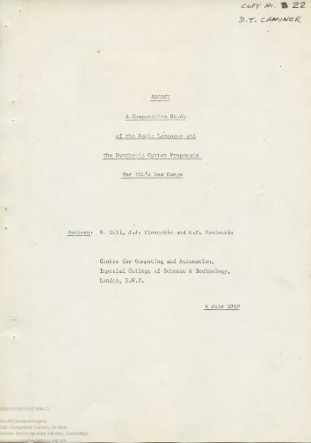 Article: 57854 ICL New Range Organisation correspondence and papers (1969)