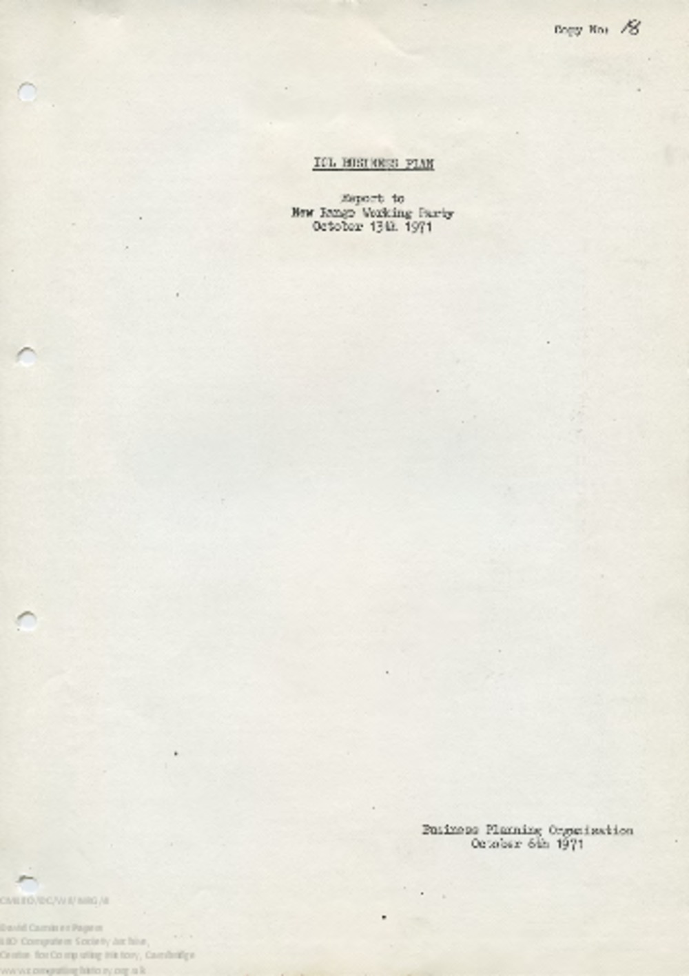 Article: 58134 ICL Business Plan: Report to New Range Working Party (1971)