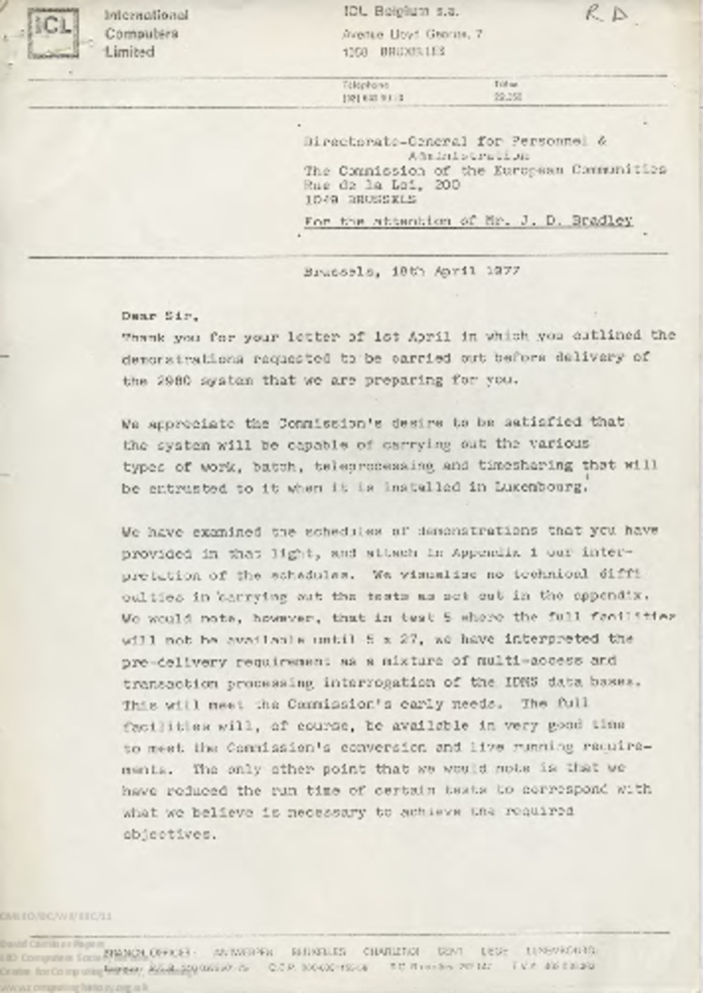 Article: 58201 EEC Luxembourg ICL 2980 System Pre-Delivery Demonstration Proposal (Apr-May 1977)