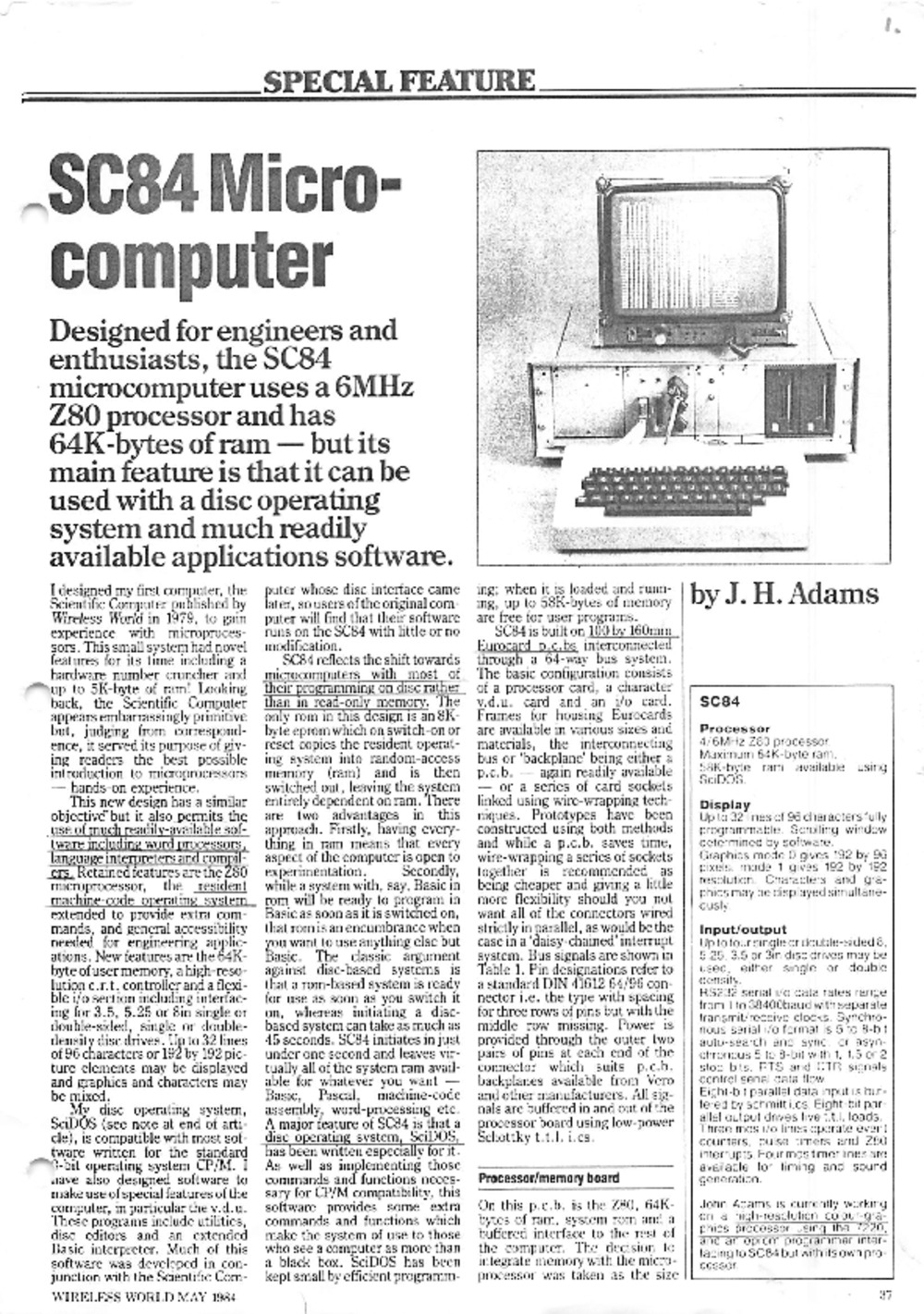 Article: SC84 Microcomputer - Wireless World Special Feature