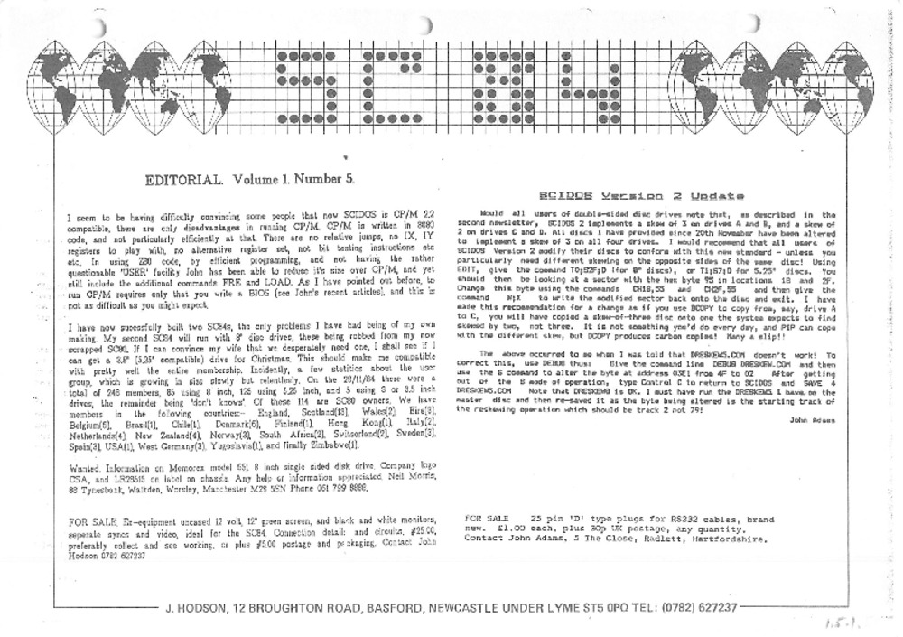 Article: SC84 Newsletter - Volume 1 Number 5