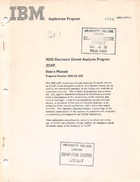 1620 Electronic Circuit Analysis Program (ECAP) User's Manual
