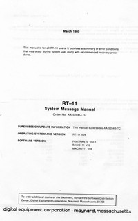 Digital PDP11 2B RT-11 System Message Manual