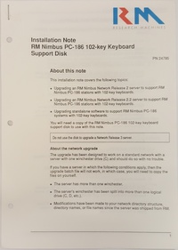 Rm Nimbus PC-186 102-key Keyboard Support Disk Installation Note PN 24785