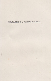Titan/ Atlas 2 Supervisor Manual Volume 2