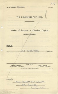 64209 Legal Companies Act forms for LEO Computers Ltd, March 1963