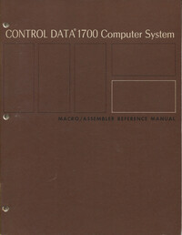 Control Data 1700 Computer System: Macro/Assembler Reference Manual