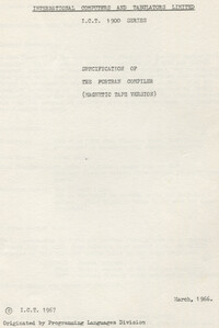 ICL 1900 Series Specification of the Fortran Compiler (Magnetic Tape Version)