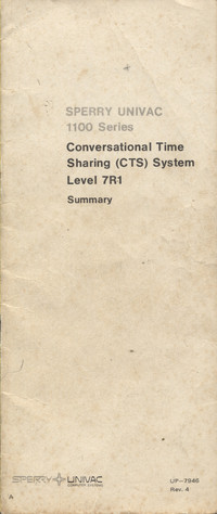 Sperry Univac 1100 Series Conversational Time Sharing System Level 7RI