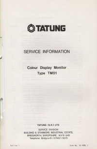 Tatung TM01 Colour Display Monitor Service Information