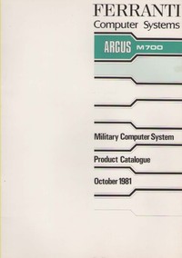 Ferranti Argus M700 Military Computer System Product Catalogue
