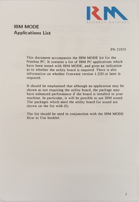 RM Nimbus - IBM Mode Applications List - PN 21925