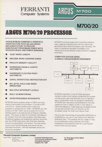 Ferranti Argus M700/20 Processor Data Sheet
