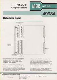 Ferranti Argus M700 4998A Extender Card Information Sheet