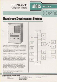 Ferranti Argus M700 HDS10 Hardware Development System Data Sheet