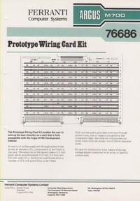 Ferranti Argus M700 76686 Prototype Wiring Card Kit Information Sheet