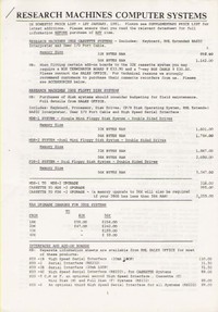 Research Machines Computer Systems UK Domestic Price List - January 1981