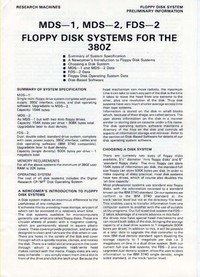 Research Machines MDS-1, MDS-2, FDS-2 Floppy Disk Systems for the 380Z Leaflet