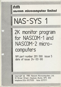 NAS-SYS 1 - 2K Monitor Program for NASCO-1 and NASCOM-2 Microcomputers