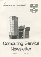 University of Cambridge Computing Service August 1972 Newsletter 10