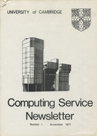 University of Cambridge Computing Service November 1971 Newsletter 1