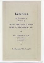 60489 Duke of Edinburgh visit: Lunch menu cover