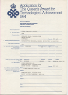 Application for The Queen's Award for Technological Achievement 1984