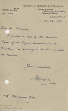 62933 Letter to TR Thompson, 26th Nov 1954