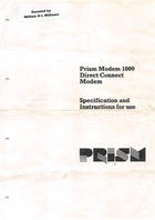 Prism Modem 1000 Direct Connect Modem Specification and Instructions