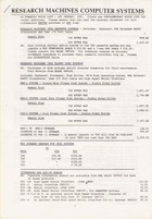Research Machines Computer Systems UK Domestic Price List - January 1981