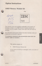 IBM - Option Instructions - 64KB Memory Module Kit - IBM PC