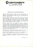 Commodore Computer - Commodore 1520 4 Colour Printer/Plotter Information Sheet