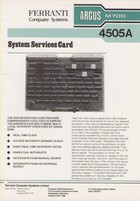 Ferranti Argus M700 4505A System Services Card Information Sheet
