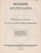 Hollerith Types 401 & 402 Numerical and Type 416 Alpha Numeric Interpreters Leaflet