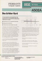 Ferranti Argus M700 4502A Bus Arbiter Card Information Sheet